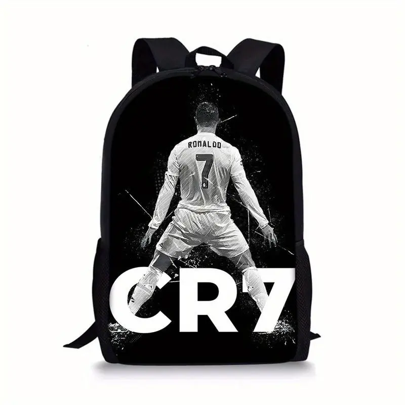 CR7 Graphic Backpack Durable Black Soccer for Teens Adults Fans Sports Casual