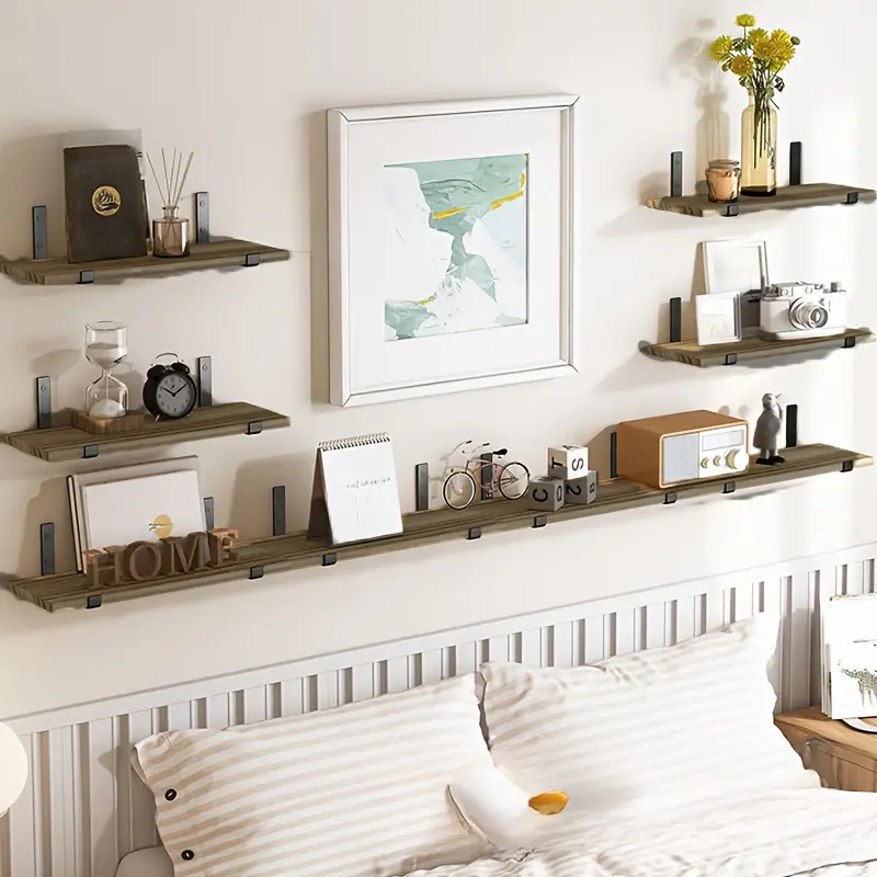 5-layer Storage Shelf, One-word Shelf, Floating Shelves for Wall, Heavy Duty Shelves, Including Iron Wall Shelves, Screws And Other Accessories, Suitable for Books, Ornaments, Vases, Headphones, Audio, Green Plants. Independence Day/Graduation Gift
