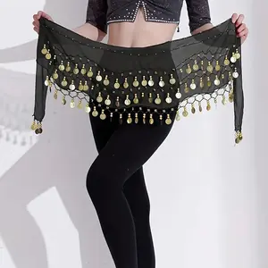 Women's belly dance tassel scarf, dance costume sequin coin hip belt skirt, chiffon draped belly dance waist belt for women