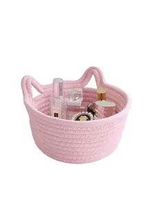 Valentine's Day gift hand-woven cat ear pattern rope storage basket, suitable for living room, bedroom, desk, bedside use, car storage basket Gift Baskets