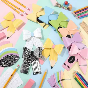 Bow Classroom Decor Paper Bow Bulletin Board  to School Pastel Classroom Door Decor Pencil Crayon  Teacher Banner for  of School Party Chalkboard  Wall Decors(54 pcs)