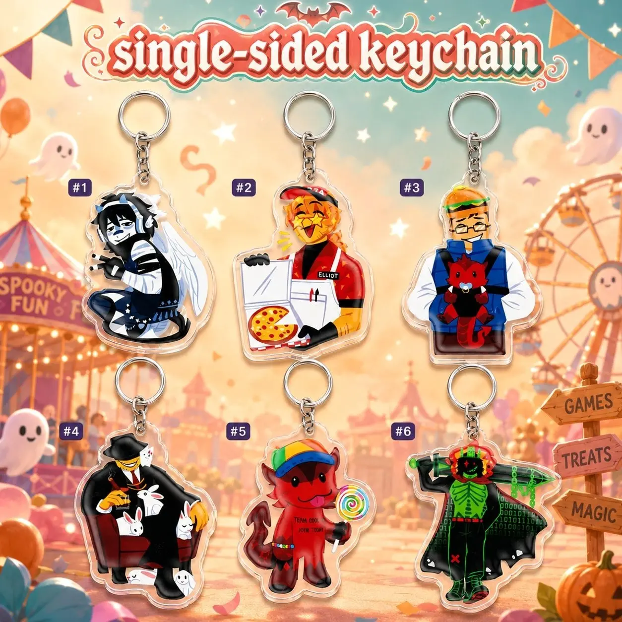 Funny Gamer Avatar Acrylic Keychain | Cute Pizza Boy Chibi Keyring | Cyberpunk Skeleton Warrior Bag Charm | Internet Meme Character Acrylic Charm | Trendy Backpack Accessory Gift