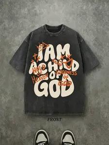 Vintage I Am A Child Of God Bubble Letter Christian T-Shirt, Washed Black Cotton Oversized Short Sleeve Crown Cross Faith Crewneck Tee