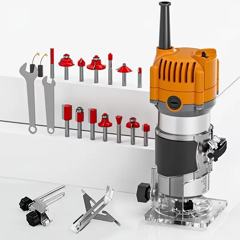 HANWISE Compact 800W Power Wood Router - 6.1Amp Handheld Grip Upgraded Trimmer, 35000R/MIN Edge Trimmer with 15 1/4" Router Bits, Slotting & Carving Edges Tools, Guide Accessories & Wrenches for Woodworking