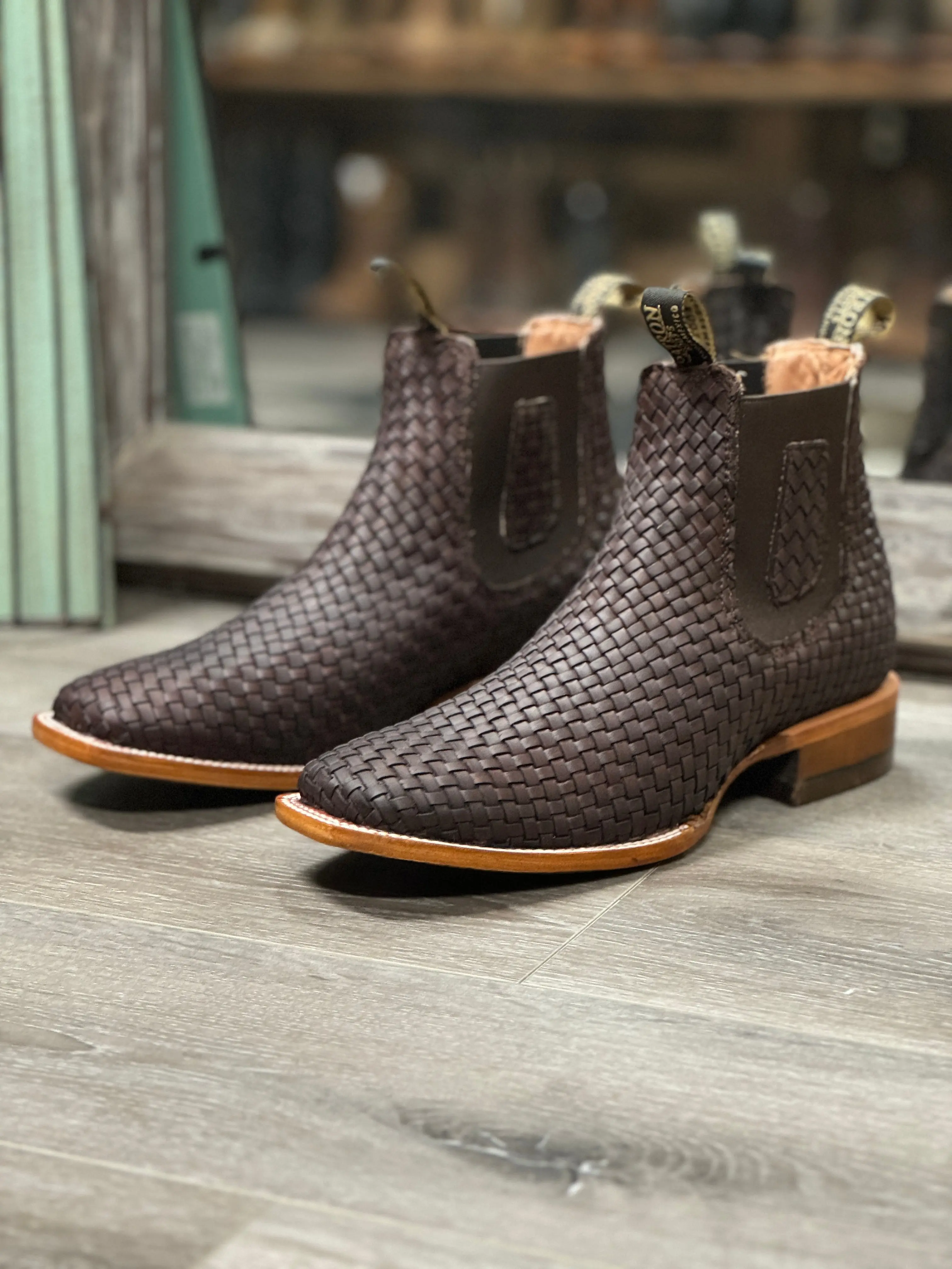 110 BOTIN PETATILLO BROWN MENS WOVEN LEATHER CHELSEA BOOTS WESTERN COWBOY