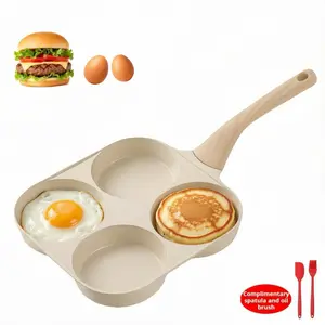 Four-hole Non-stick Frying Pan Non-stick Egg Pan Pan with Handle Ideal for Breakfast Egg Frying and Burger Making Easy-to-clean Multi-functional Kitchen Tool Compatible with Gas and Induction Cookers Creative Gift for Valentine's Day