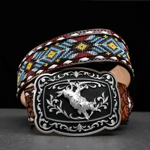 2 Inch Hand-Tooled Artesanal Beaded Leather Belt