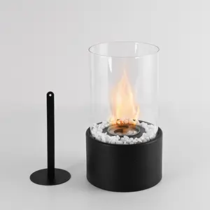 Alcohol Fireplace Lamp, Indoor Real Fire Fireplace, Stainless Steel Small Heating Stove, Round Glass Alcohol Fireplace, Home Decor