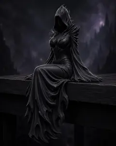 Dark Element Edge Sitter Statue, Hooded Gothic Shelf Sitter, Faceless Fantasy Figurine, 3D Printed Dark Goddess Decor, Bookshelf Ledge Sitter