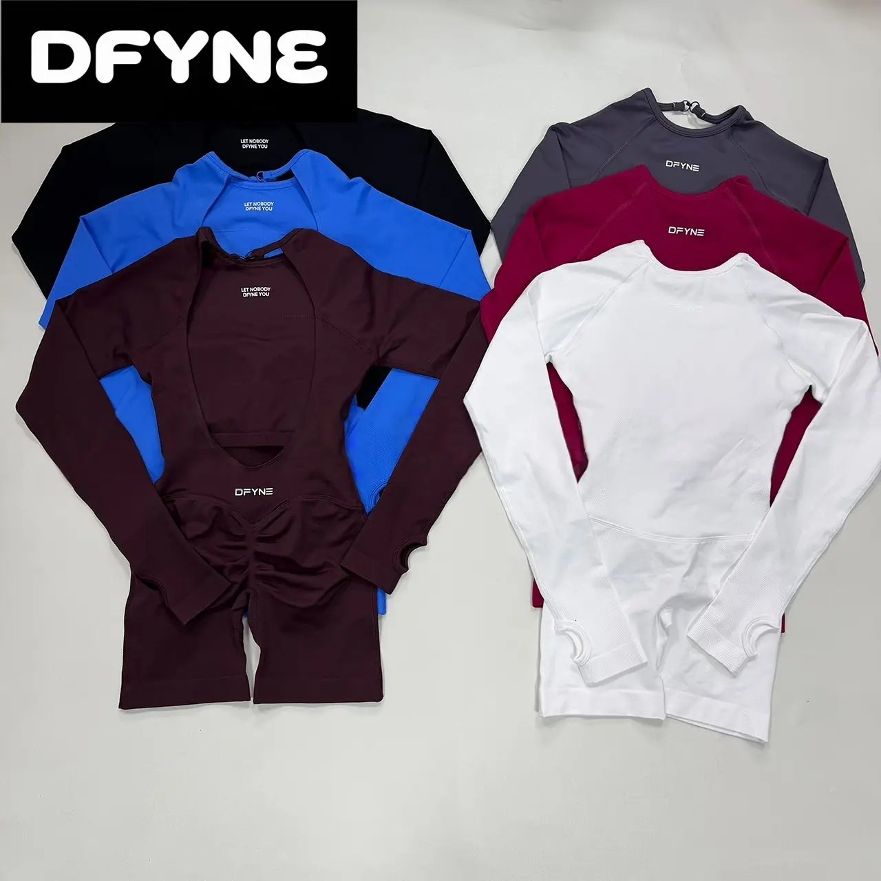 DFYNE Women's Seamless Open Back Workout Romper, Long Sleeve Scrunch Butt Sculpting One Piece Jumpsuit for Pilates Yoga Gym Fitness