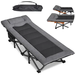 Mopaicot Folding Camping Cot for Adults with Adjustable Headrest & Removable Cotton Pad, Portable Heavy Duty Sleeping Cot, Breathable Outdoor Lounge Bed for Camping, Travel, Patio, Office & Guest Room