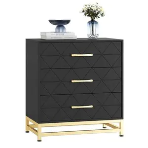 GARVEE 3 Drawer Dresser for Bedroom, Modern Wood Dressers Chest of Drawers with Storage, Wide Drawers Tall Nightstand Metal Handles, Wood Dressers, Black