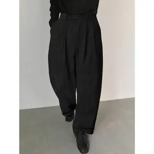 Men’s Loose-Fit Suit Pants – Polyester trousers for business and casual wear, with pockets, machine washable, buckle design, suitable for all seasons; men’s corduroy.