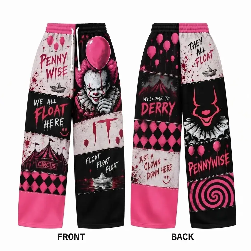 Horror Carnival Patchwork Sweatpants, Loose Fit & Cuffed Jogger Pants, Red Black Graphic Streetwear Pants, Unisex Halloween Lounge Pants