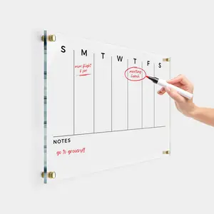 Weekly Premium Large Glass Calendar - Reusable Board for Office and Home - Dry Erase Board - Acrylic Wall Calendar for Wall Family Calendar Calendar w Marker