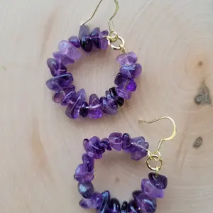 Amethyst Crystal Chip Bead Hoop Earrings