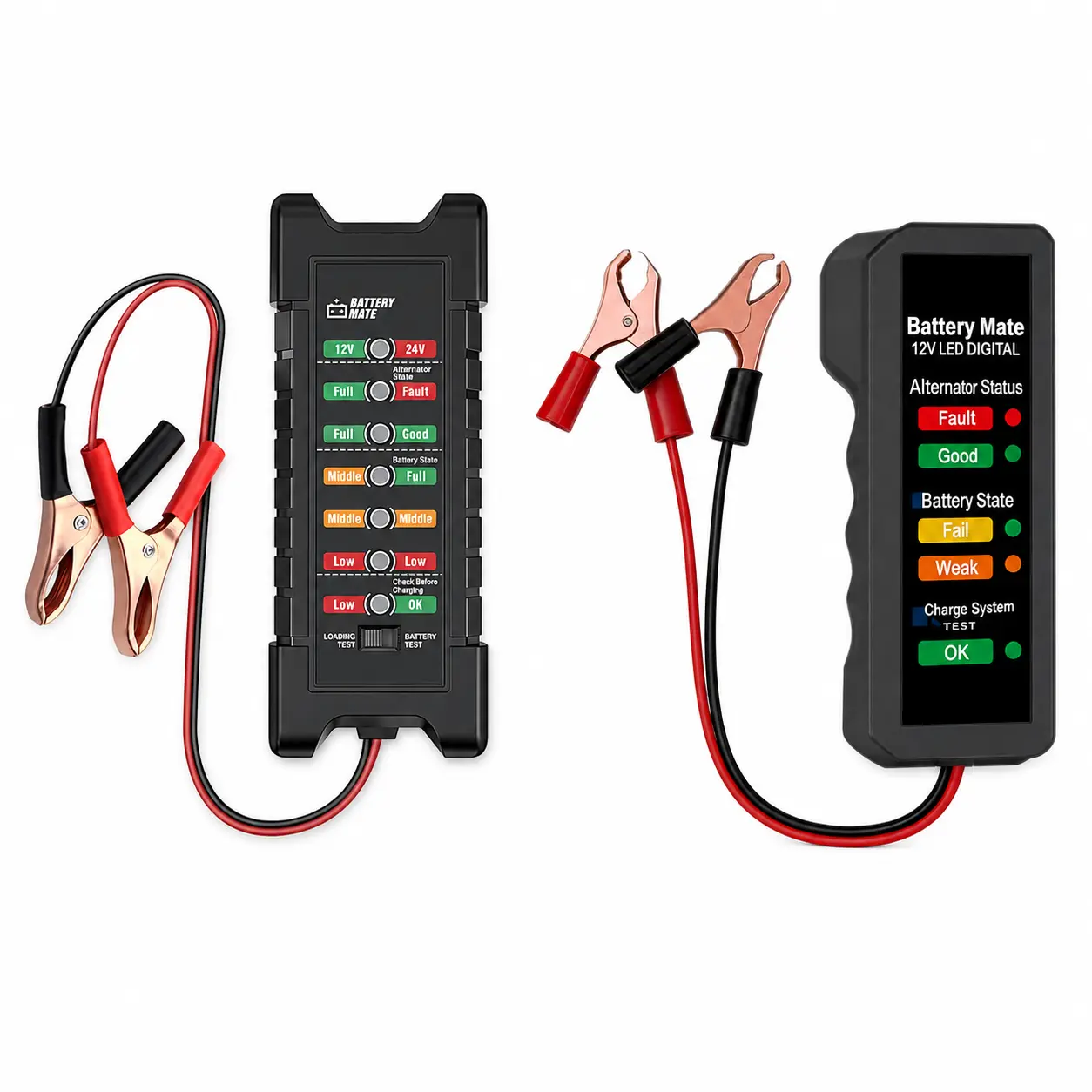 12V Battery Tester & 12V/24V Battery Alternator Tester Bundle | LED Car Battery Voltage Checker | Automotive Electrical Diagnostic Tool
