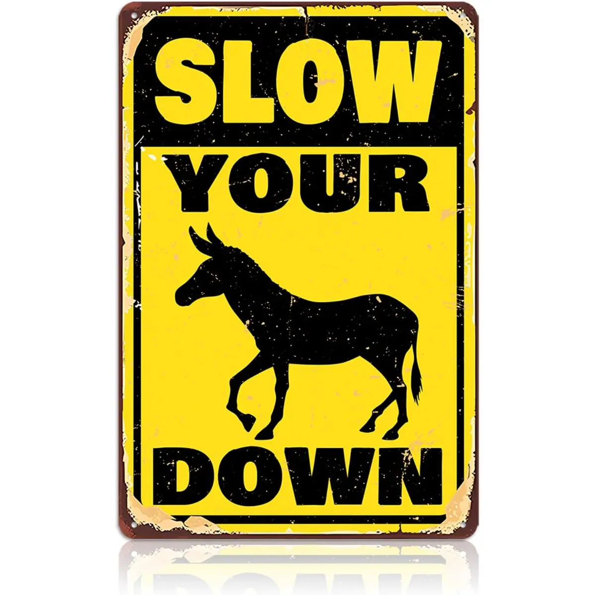 "Slow Your Down" Donkey Crossing Metal Sign, Funny Vintage Slow Down Warning Decor for Driveway, Neighborhood & Farmhouse Yard Plaque And Sign Home Sign
