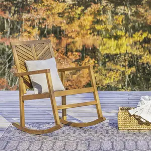 Ned Modern Chevron-Back 300-Lbs Support Acacia Wood Patio Outdoor Rocking Chair Ned Modern Chevron-Back 300-Lbs Support Acacia Wood Patio Outdoor Rocking Chair