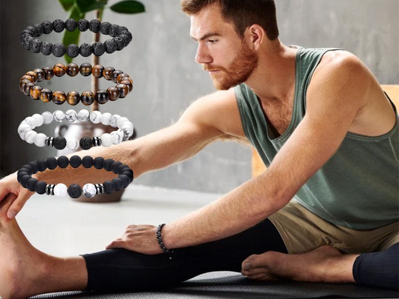 Tiger Eye Bracelet For Men 8MM Natural Stone Stretch Adjustable Black Crystal Beaded Bracelet for Men Women Gifts