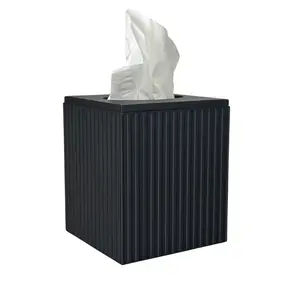 Kleenex Square Tissue Box Cover Fluted Modern Home Decor Tissue Holder for Bathroom & Housewarming Gifts Black Fluted Design
