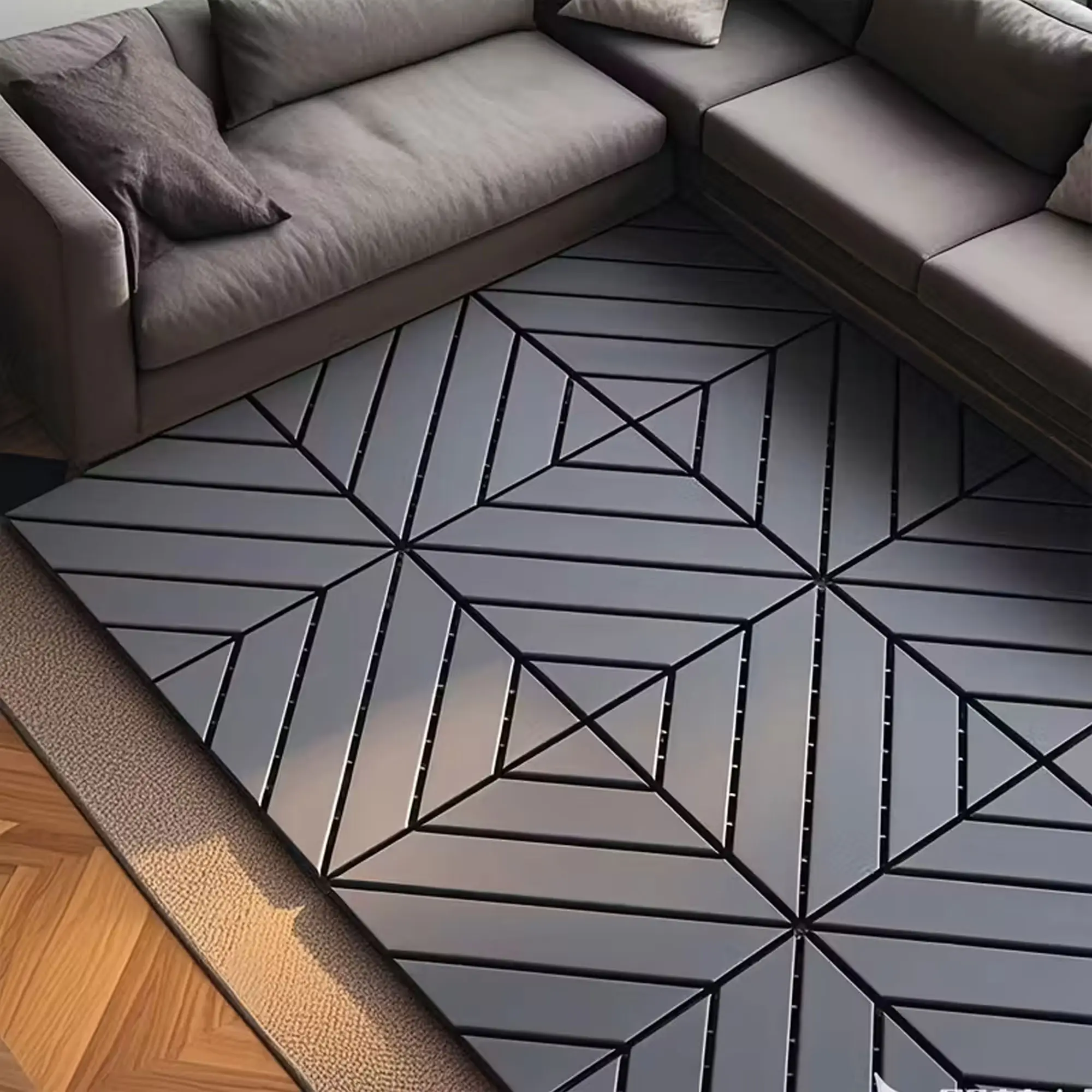 ZUGELAN 44 PCS 12"x12" Interlocking Deck Tiles, Waterproof Plastic Outdoor Flooring with Checkered Print Stuff, All-Weather Travertine Cladding for Patio, Poolside
