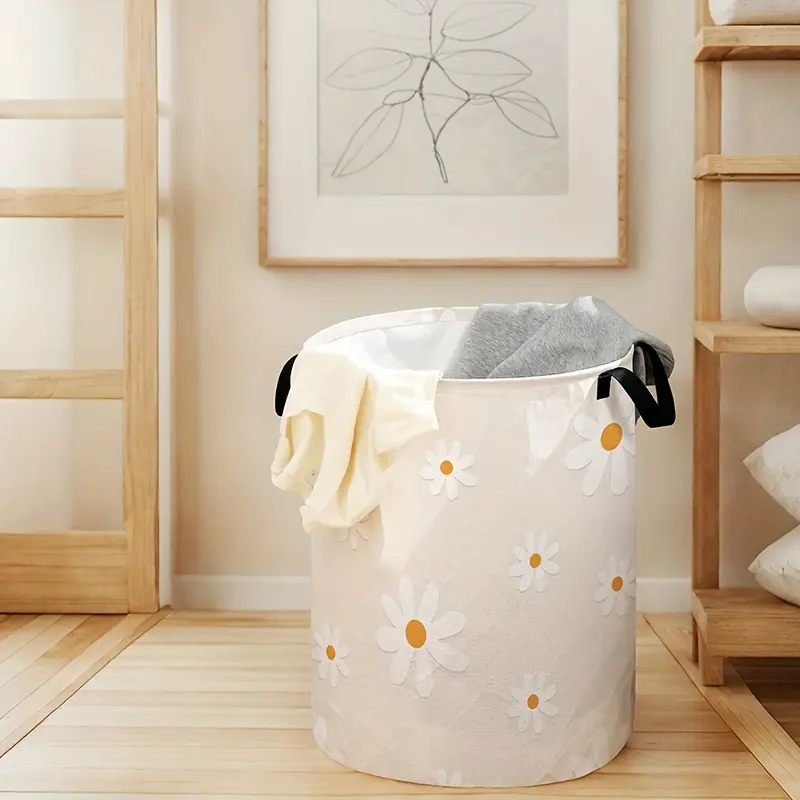 Floral Print Collapsible Laundry Basket with Handle, Durable Foldable Clothes Storage Bin, Large Capacity Toy Organizer, Home Use Reusable Container, Portable Storage Basket