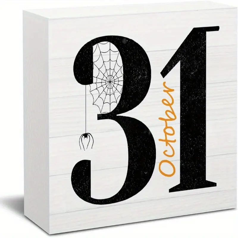Christmas Halloween Decoration，Halloween Sign Decor Decorations for Home Office Desk October 31st Sign Shelf Cubicle Tiered Tray Decor Halloween Holiday Sign Gift for Women Men 5 X 5 Inch