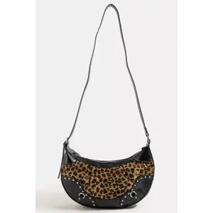Fame Leopard Print Half Moon Shoulder Bag
