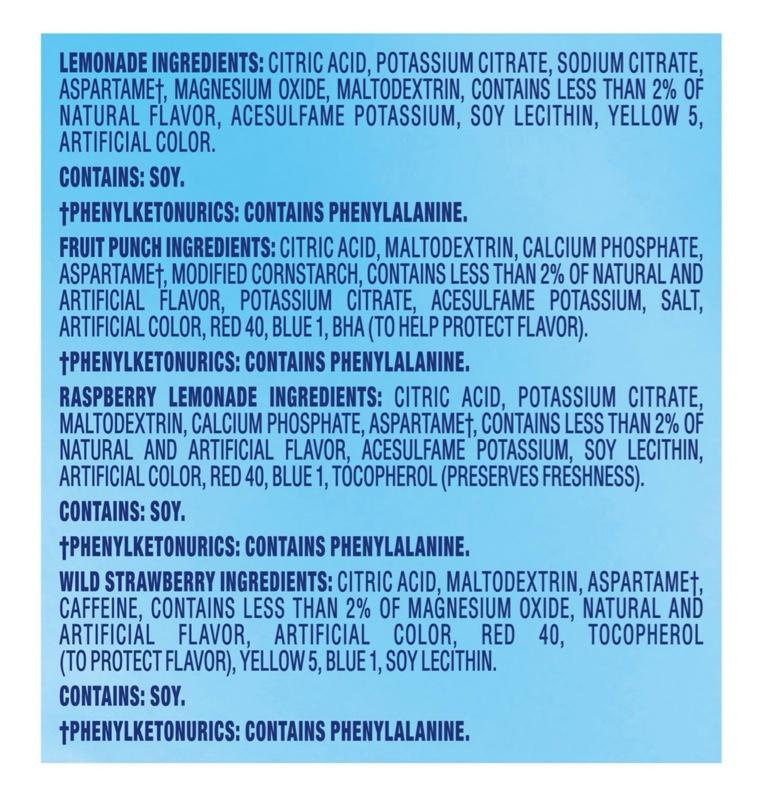 Crystal Light Variety Pack Drink Mix - 60 Packets of Beverage Mixed Powder with Lemonade Fruit Punch Raspberry Lemonade Wild Strawberry Flavor Powdered Orange