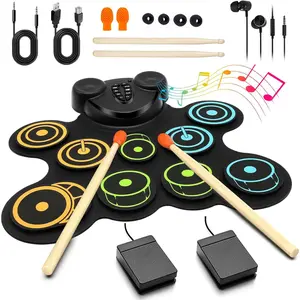 Portable  Drum Pad Set for  - 10 Pads Roll up Drum Practice Pad with Pedals & Stick, Headphone, Musical Instruments for   6-9,  Holiday Christmas & Birthday