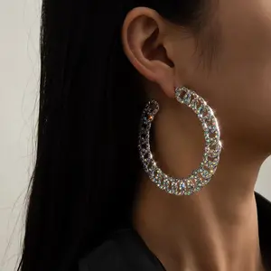 Retro Cuban Link Rhinestone Hoop Earrings (Various Colors)