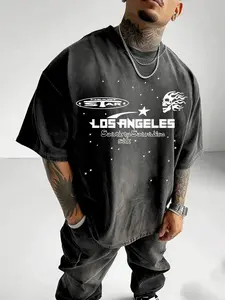 Men's Letter & Star Print Round Neck Menswear Tee, Loose Streetwear Street Fashion Casual Short Sleeve T-shirt for Daily Wear, Men's Clothes for All Seasons