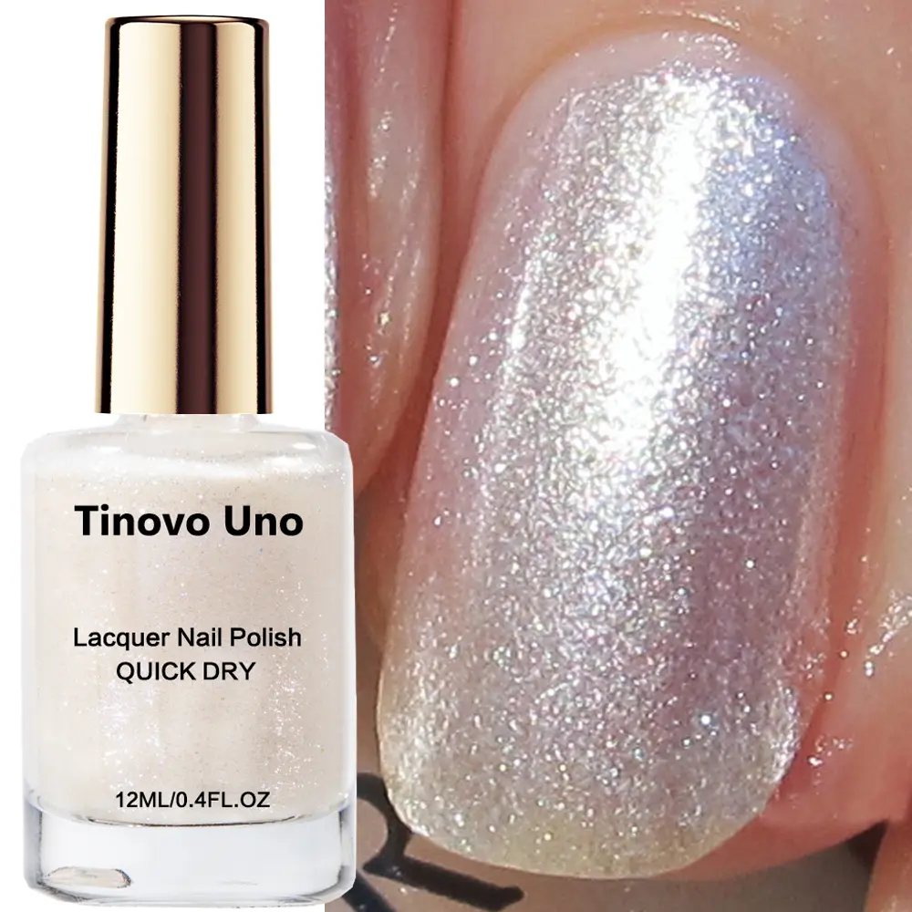 Tinovo Uno "Aurora Shimmer" - 12ml White Pearlescent Cosmetic Nail Polish, Manicure, Nail Care, Glossy, Quick-Drying, Long-Lasting Shine, Durable, Adult-Friendly Alcohol-Free Formula, Odorless, Perfect for Travel, Parties, Glossy finish nails