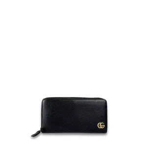 Pre-owned GUCCI Leather Small Leather Goods Black Marmont Zipper Wallet