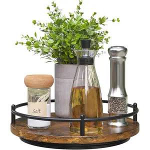 9 Inch Rotating Spice Rack for Kitchen Countertop Round Wooden Turntable Holder for Cabinet Dining Table Cupboard Storage Black