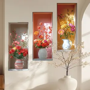 3pc Realistic Floral Wall Stickers, Self-Adhesive Removable Decorative Wallpaper, Ideal for Living Room, Bedroom, Kitchen, Bathroom