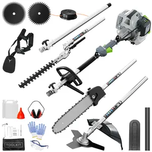 52cc 6 in 1 Multi Functional Weed Wacker Kit, 2 Cycle Gas Powered Hedge Trimmer, Weed Eater Wacker, String Trimmer, Brush Cutter, Edger with 3.3FT Extension Rod