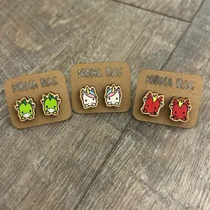 Mini Fantasy Creature Earrings – Adorable Dragon & Unicorn Wooden Studs