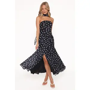 Boston Strapless Maxi Dress - Black Polka Dot