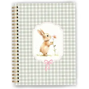 Cute Bunny Sage Green Notebook, Gifts for Bunny Lovers,  Gifts Journal for Women, Preppy Sage Green Checkered Flower  Spiral Notebook Journal 5.5x8.3