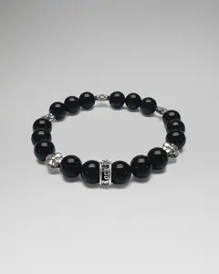 Rock Revival Unisex .925 Sterling Handcrafted Bracelet, 10mm Polished Onyx Beads, Custom Cast Handmade Jewelry Accessory