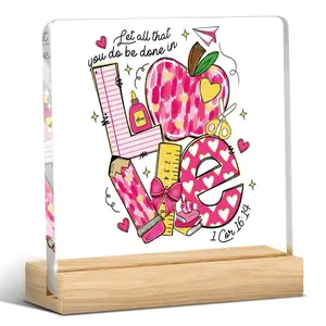 Teacher Valentine's Day Gift, Teacher Appreciation Gift, Heart Pencil Acrylic Sign for Home Office Desk Decoration