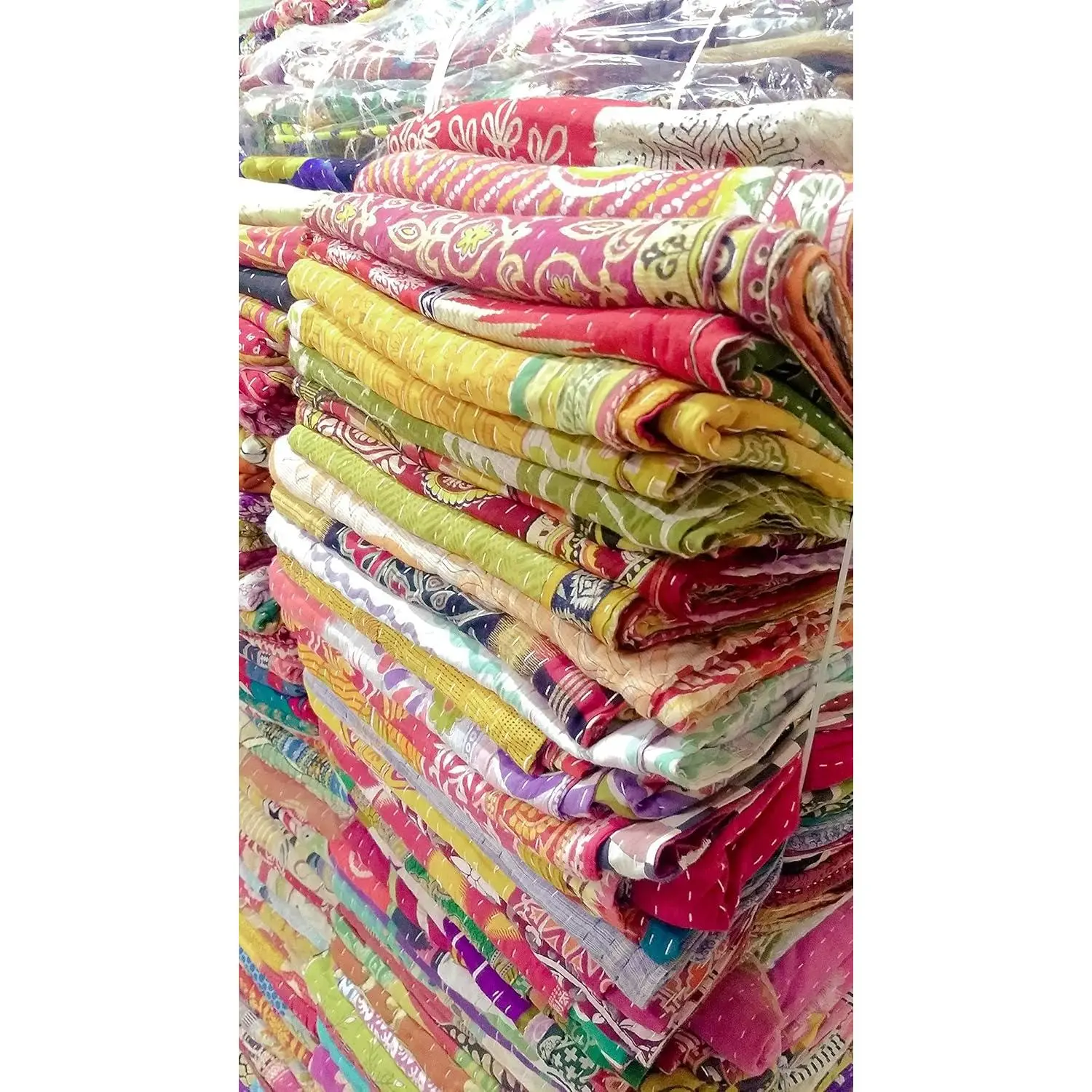 Women's Vintage Tribal 5-Piece Multicolor Mix Kantha Quilt Set - Twin Size Handmade Patches Throw Blanket with Quilting from Reclaimed Saree, Five Pieces