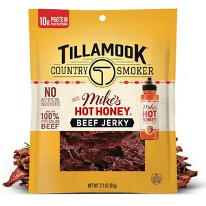 Tillamook Country Smoker Beef Jerky Mike’s Hot Honey 2.2 oz  Hardwood Smoked High Protein Low Carb Sweet & Spicy Ready-to-Eat Beef Snack