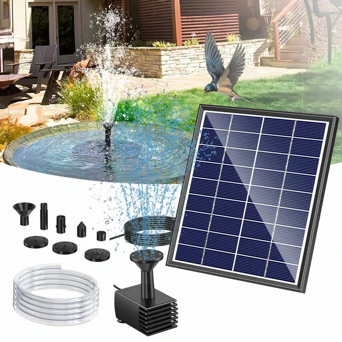 POPOSOAP Solar Bird Bath Fountain Pump, 6W Outdoor Solar Water Fountain Pump for Bird Bath with 4ft Tubing & 5 Nozzles, DIY Solar Powered Water Pump for Garden, Ponds, Pool and Fish Tank# solar water fountain# outdoor water feature
