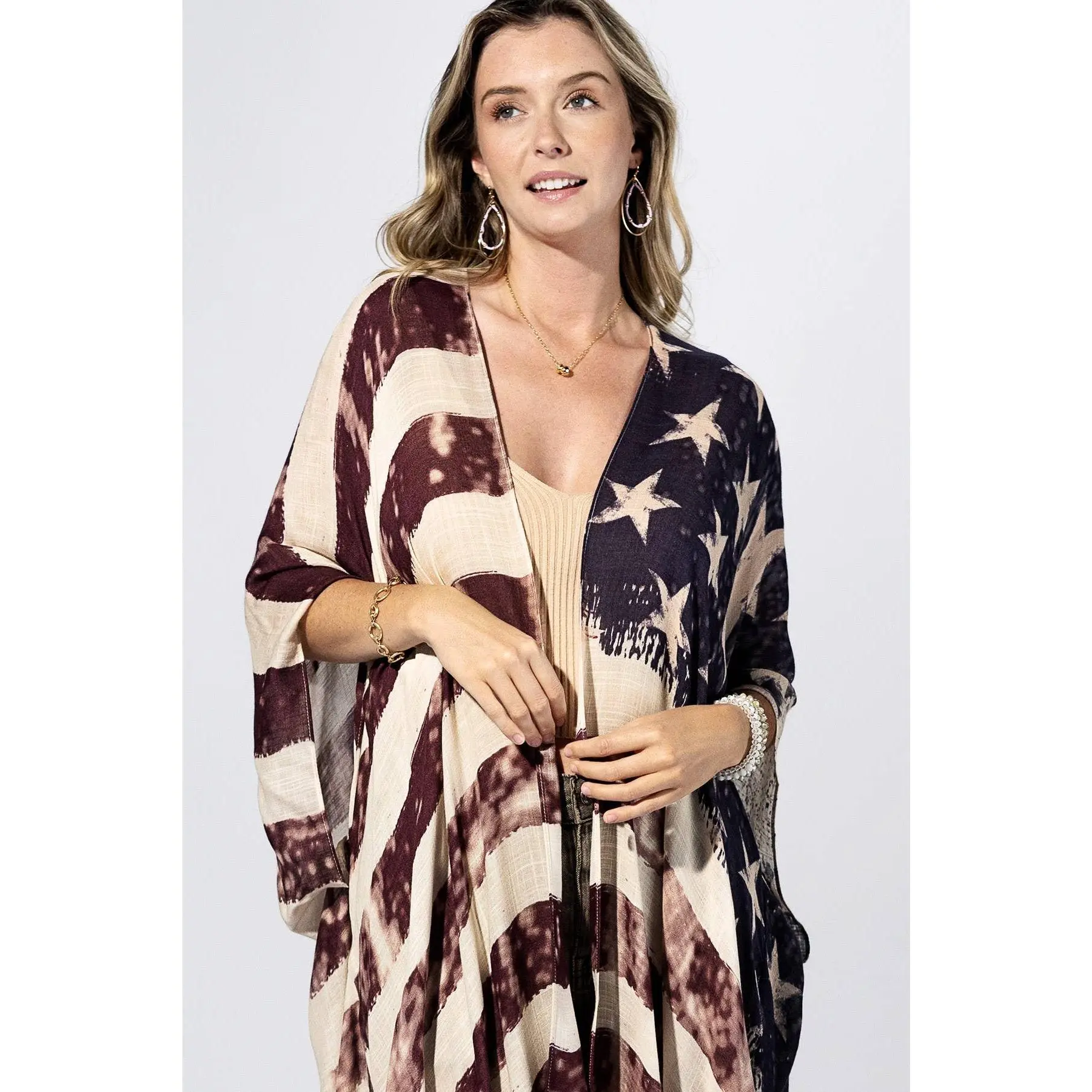 Vintage Americana Flag Kimono: FLAG MULTI / 2 / One Size