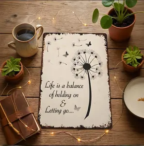 "Aluminium Dandelion Metal Sign, 8x12 in Inspirational Wall Decor with 'Life Is A Balance Of Holding On & Letting Go' Quote for Living Rooms, Offices" tiktokshopspringglowup,summervibes