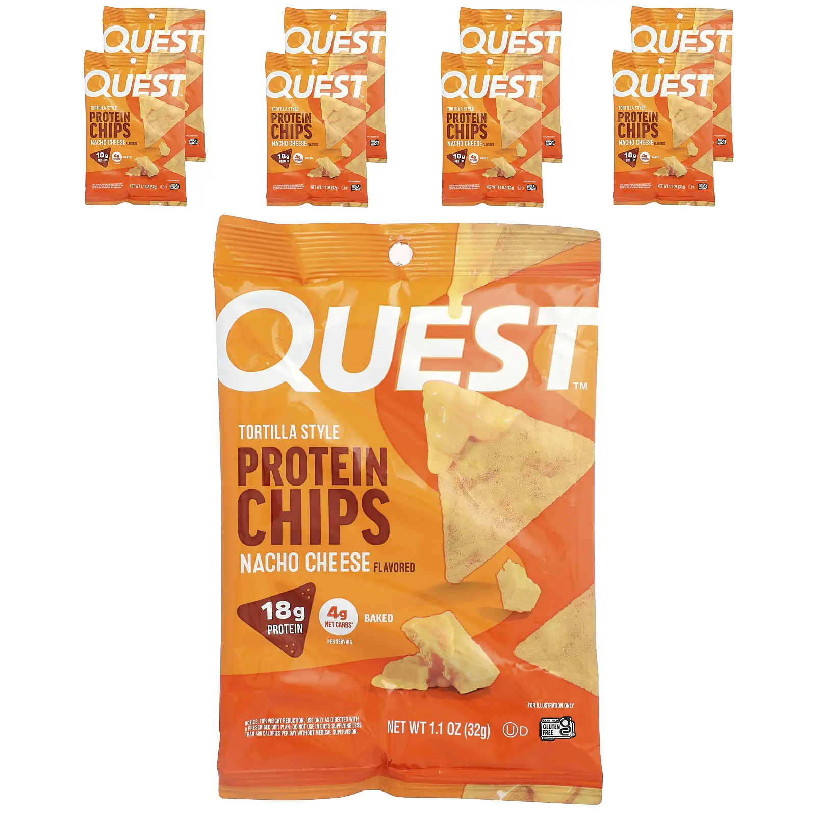 Quest Nutrition Tortilla Style Protein Chips, Nacho Cheese, 8 Bags, 1.1 oz (32 g ) Each Quest Nutrition Tortilla Style Protein Chips, Nacho Cheese, 8 Bags, 1.1 oz (32 g ) Each