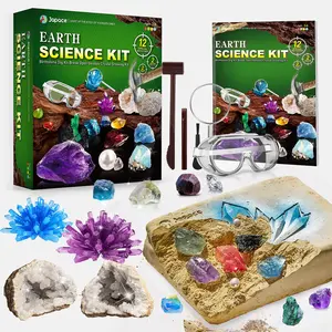 Japace Earth STEM Toy Geology Dig Science Kits for Kids Age 4-14,  Geodes with Crystals Break Your Own, Crystal Growing Kit, Rock Mining Kit Gifts for Boys and Girls